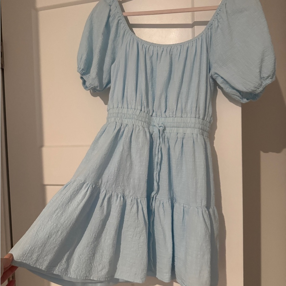 Lulus Sunny Day Feeling Light Blue Tiered Puff Sleeve Mini Dress - Size S - Picture 2 of 5